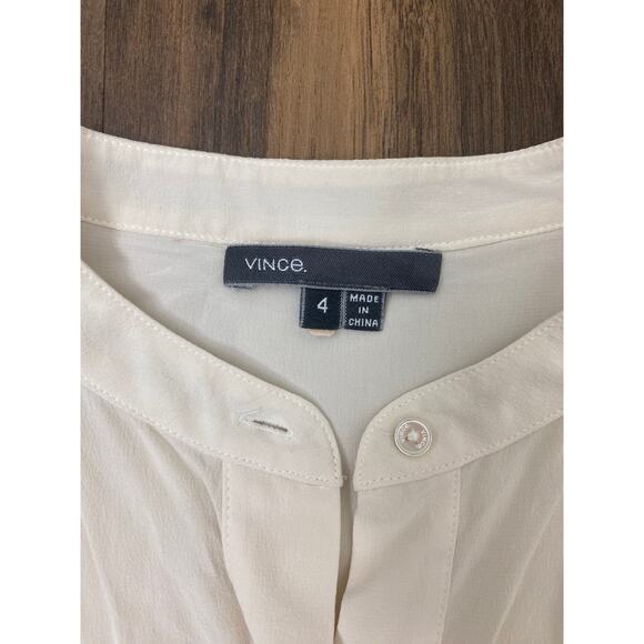 Women VINCE 100% silk cream banded collar button up oversized blouse top 4 - Picture 4 of 4